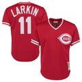 BIPIHUC C.Reds #11 Barry Larkin Player Mitchell & Ness Red Throwback Cooperstown Mesh T-shirt Game Stitched Jerseys