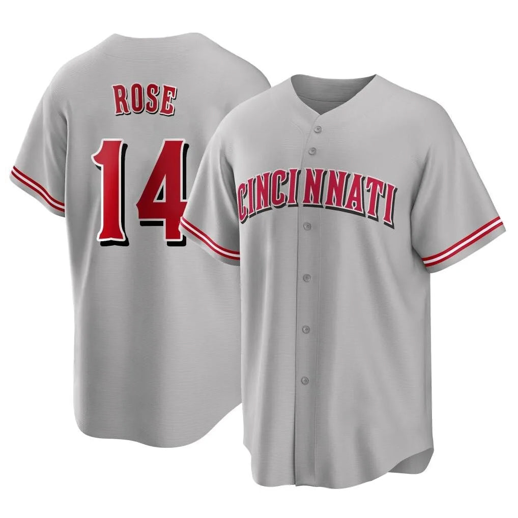 BIPIHUC C.Reds #14 Pete Rose Player Gray Home Game Stitched Jerseys