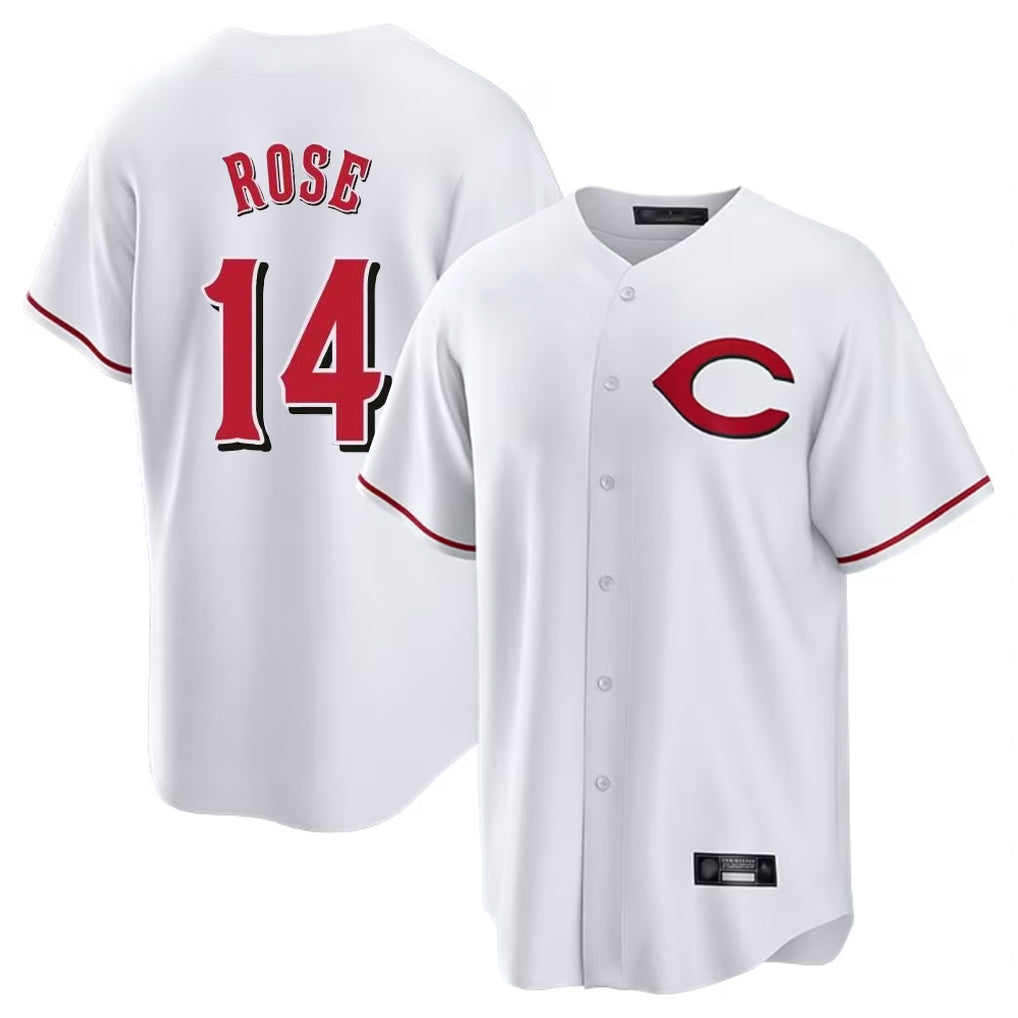 BIPIHUC C.Reds #14 Pete Rose Player White Home Game Stitched Jerseys