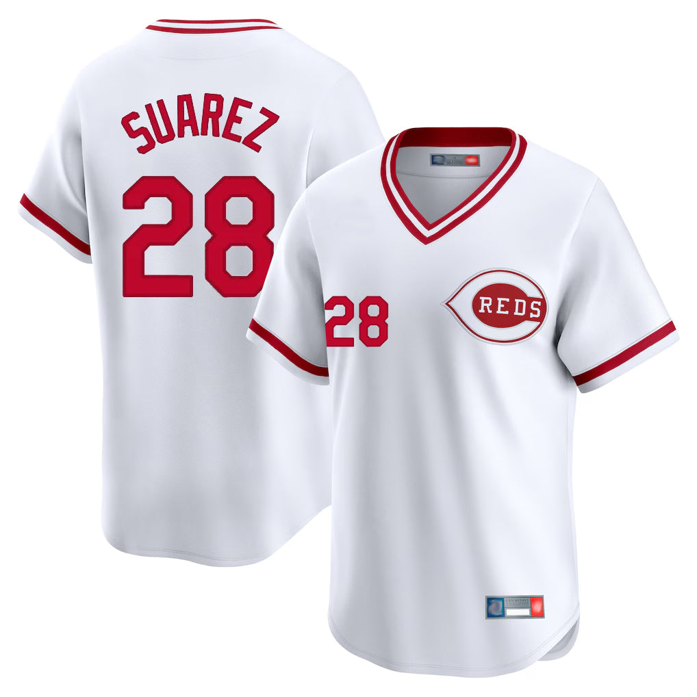 BIPIHUC C.Reds #28 Eugenio Su¡§¡érez Player White Cooperstown Collection Limited T-shirt Home Stitched Jerseys