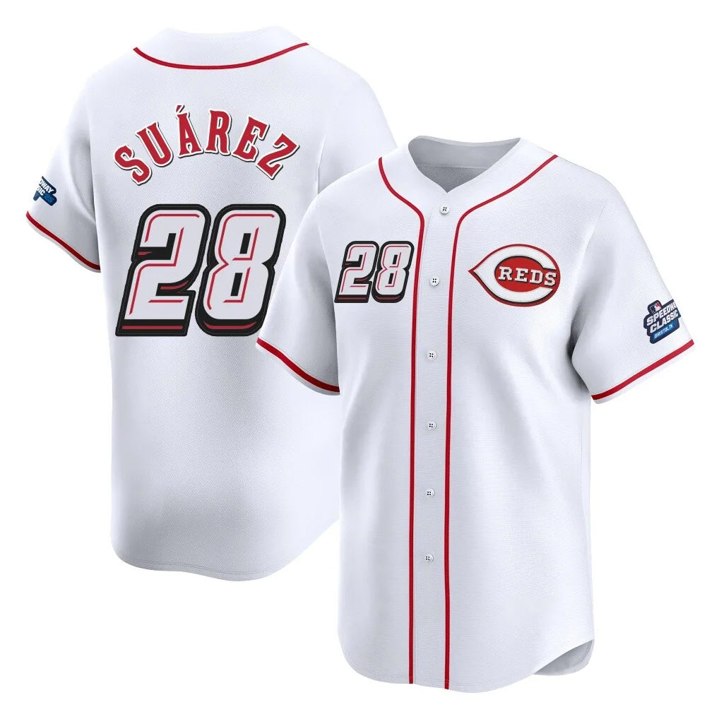 BIPIHUC C.Reds #28 Eugenio Su¡§¡érez Player White Speedway Classic Home Limited Stitched Jerseys