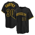 BIPIHUC C.Reds #30 Ken Griffey Player Black Snake Skin City Home Stitched Jerseys
