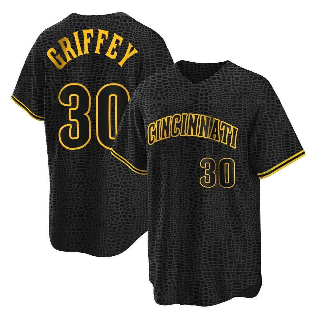 BIPIHUC C.Reds #30 Ken Griffey Player Black Snake Skin City Home Stitched Jerseys