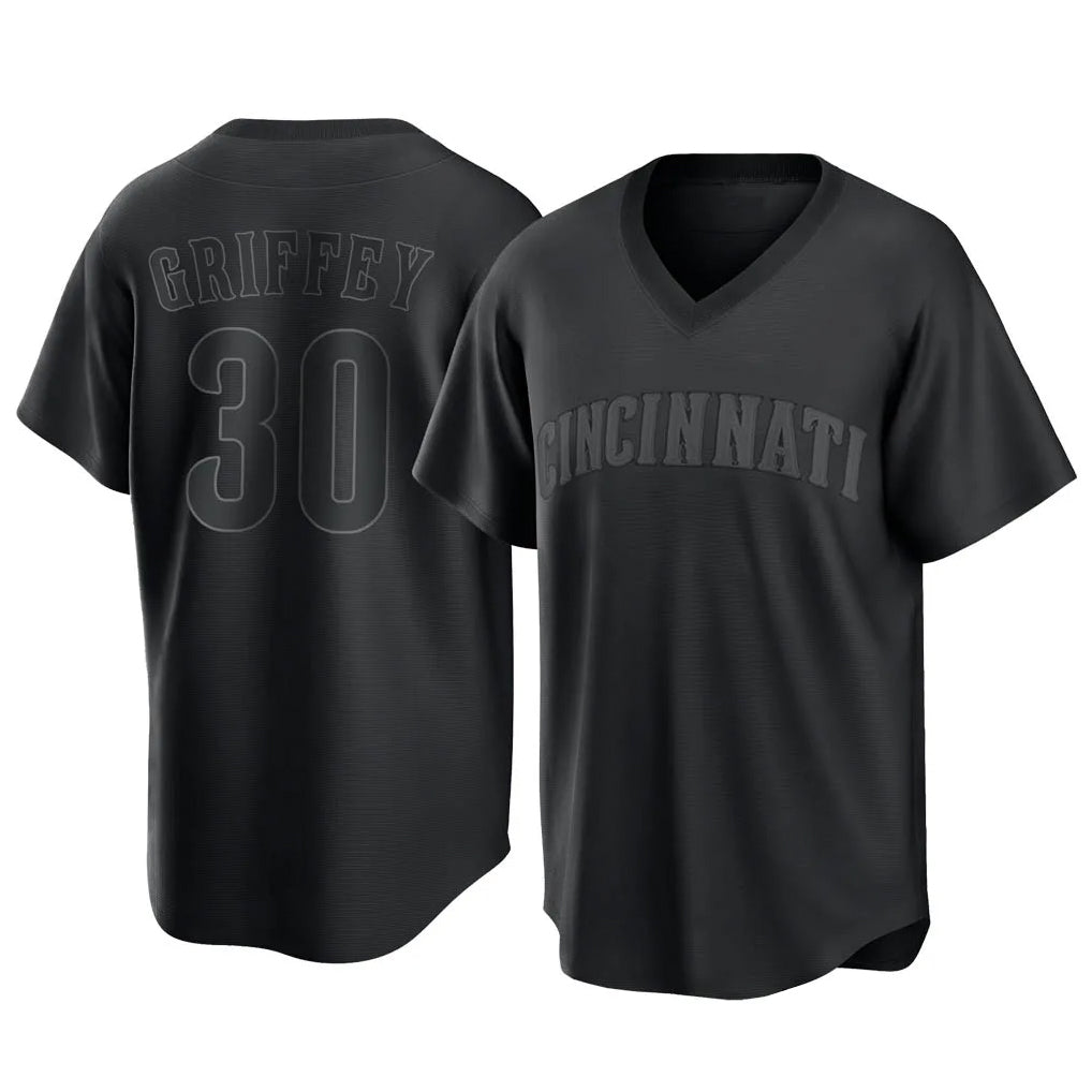 BIPIHUC C.Reds #30 Ken Griffey Player Black T-shirt Game Home Stitched Jerseys