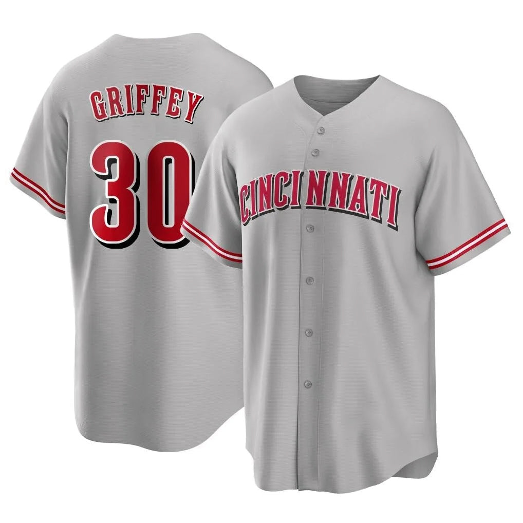 BIPIHUC C.Reds #30 Ken Griffey Player Gray Home Game Stitched Jerseys