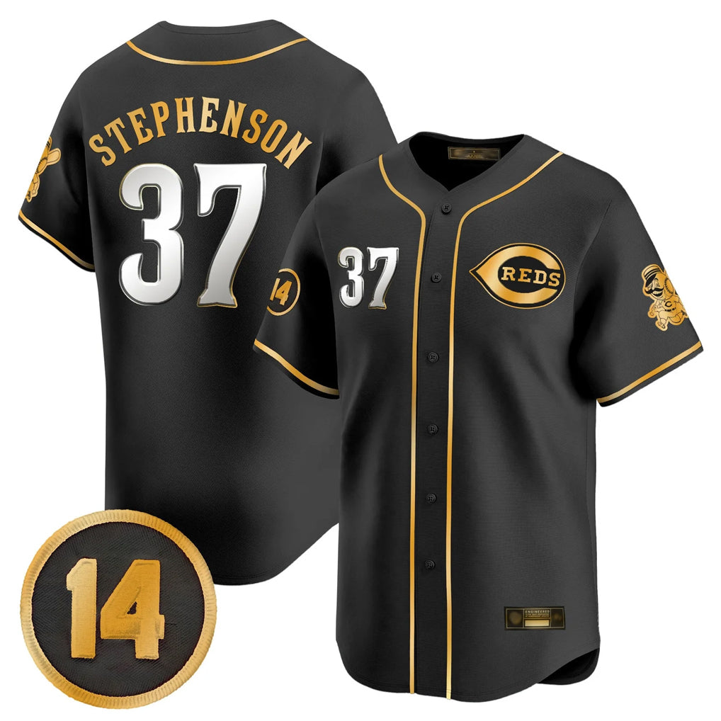 BIPIHUC C.Reds #37 Tyler Stephenson Player Black-Gold Vapor Premier Limited Home Stitched Jerseys