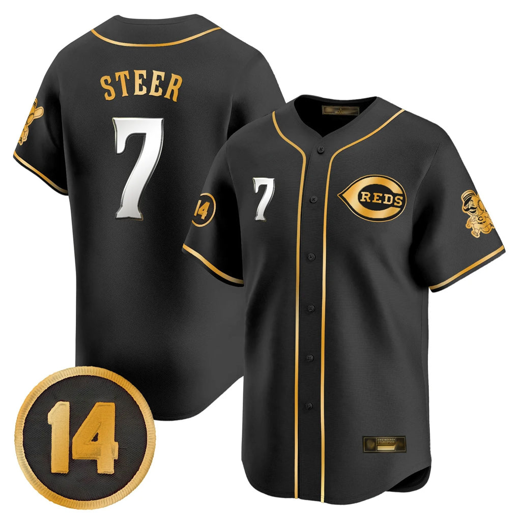 BIPIHUC C.Reds #7 Spencer Steer Player Black-Gold Vapor Premier Limited Home Stitched Jerseys