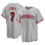 BIPIHUC C.Reds #7 Spencer Steer Player Gray Home Game Stitched Jerseys