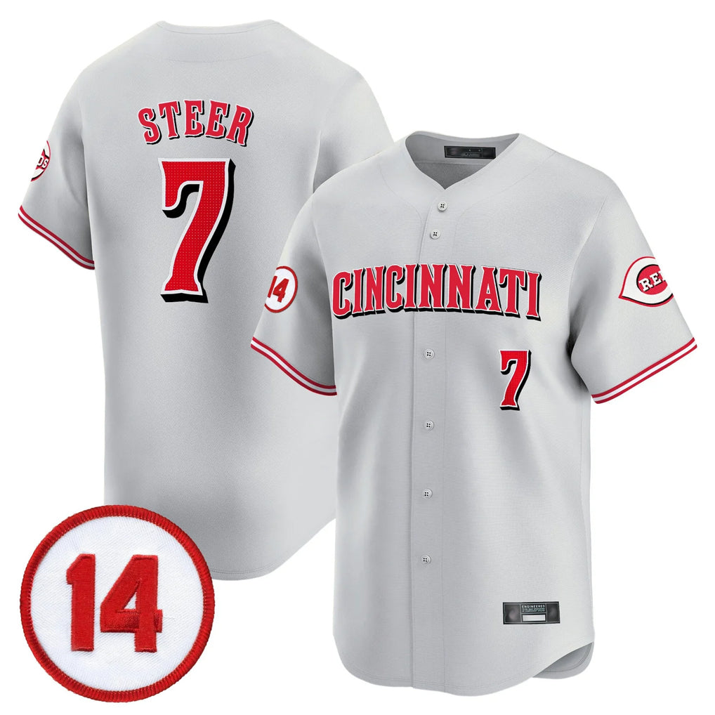 BIPIHUC C.Reds #7 Spencer Steer Player Gray Vapor Premier Limited Home Stitched Jerseys