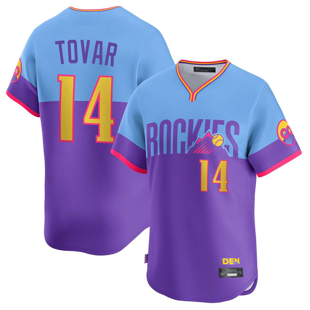 BIPIHUC C.Rockies #14 Ezequiel Tovar Player Purple-Light Blue City Connect Limited Home T-shirt Stitched Jerseys