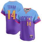 BIPIHUC C.Rockies #14 Ezequiel Tovar Player Purple-Light Blue City Connect Limited Home T-shirt Stitched Jerseys