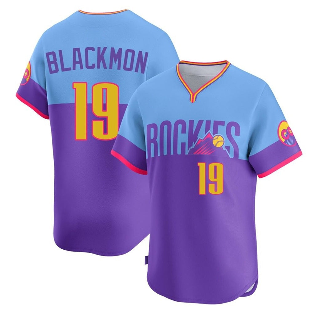 BIPIHUC C.Rockies #19 Charlie Blackmon Player Purple-Light Blue City Connect Limited Home T-shirt Stitched Jerseys