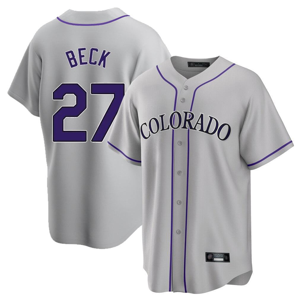 BIPIHUC C.Rockies #27 Jordan Beck Player Gray Game Home Stitched Jerseys