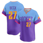 BIPIHUC C.Rockies #27 Jordan Beck Player Purple-Light Blue City Connect Limited Home T-shirt Stitched Jerseys
