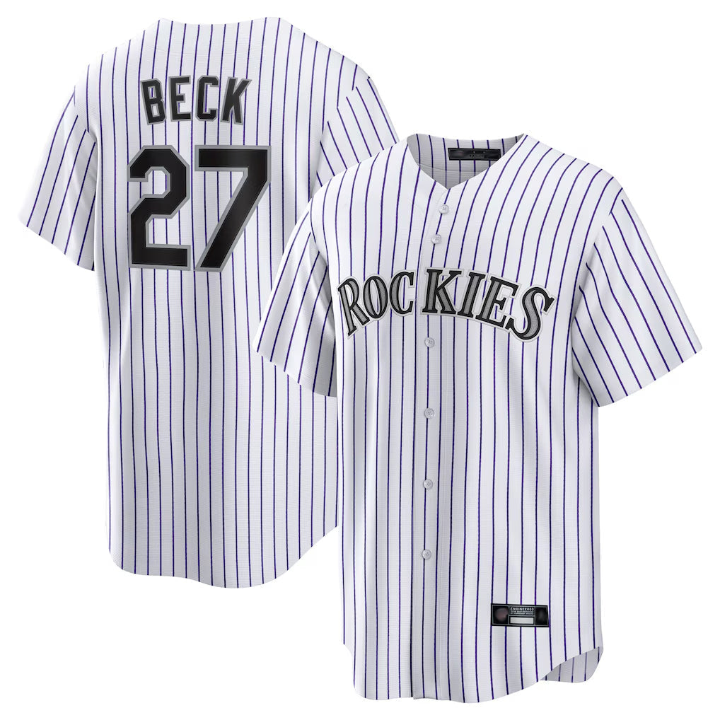 BIPIHUC C.Rockies #27 Jordan Beck Player White Game Home Stitched Jerseys