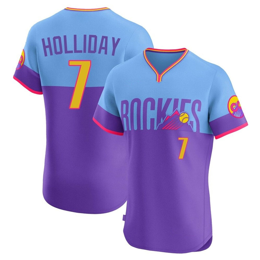 BIPIHUC C.Rockies #7 Matt Holliday Player Purple-Light Blue City Connect Limited Elite Home T-shirt Stitched Jerseys