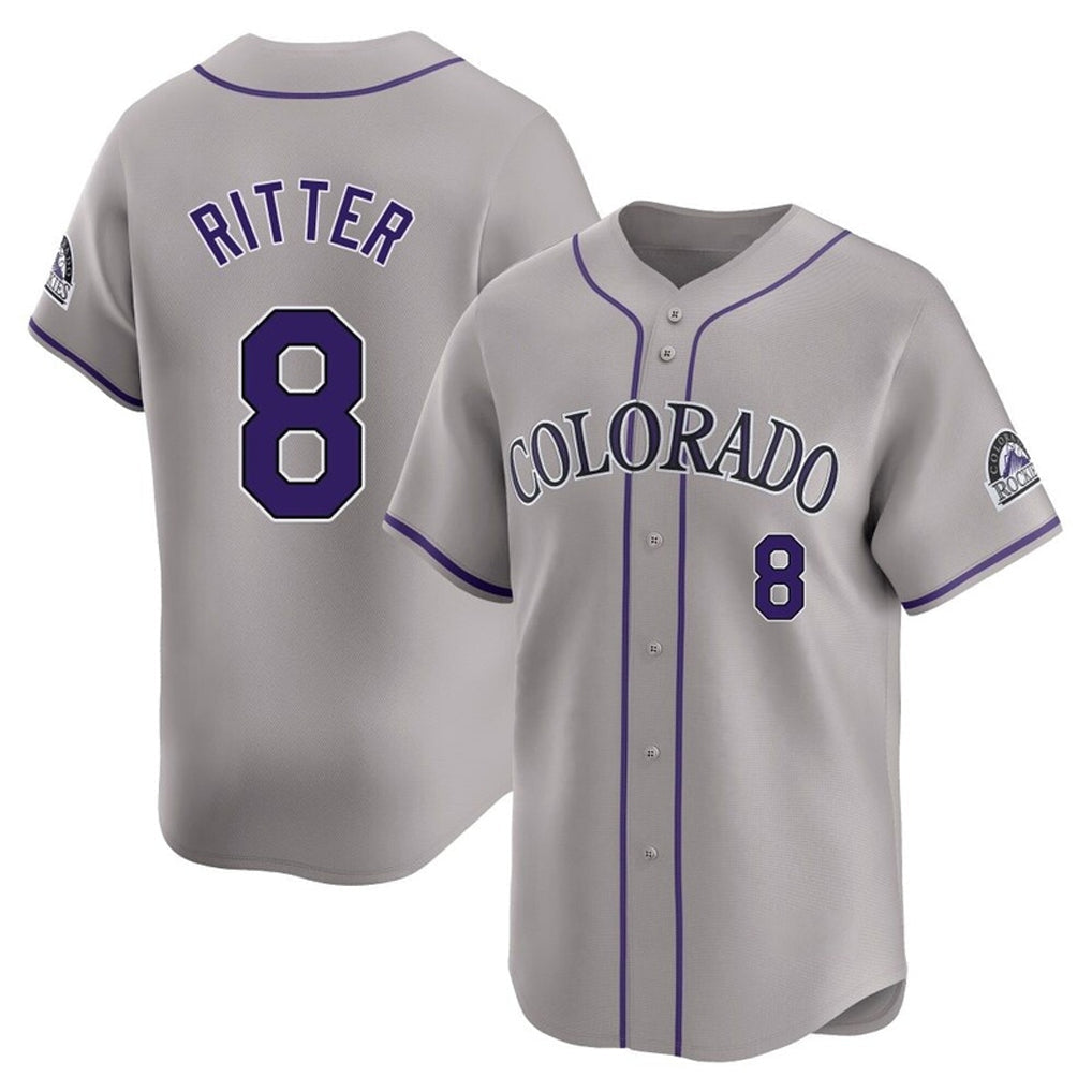 BIPIHUC C.Rockies #8 Ryan Ritter Player Gray Limited Home Stitched Jerseys