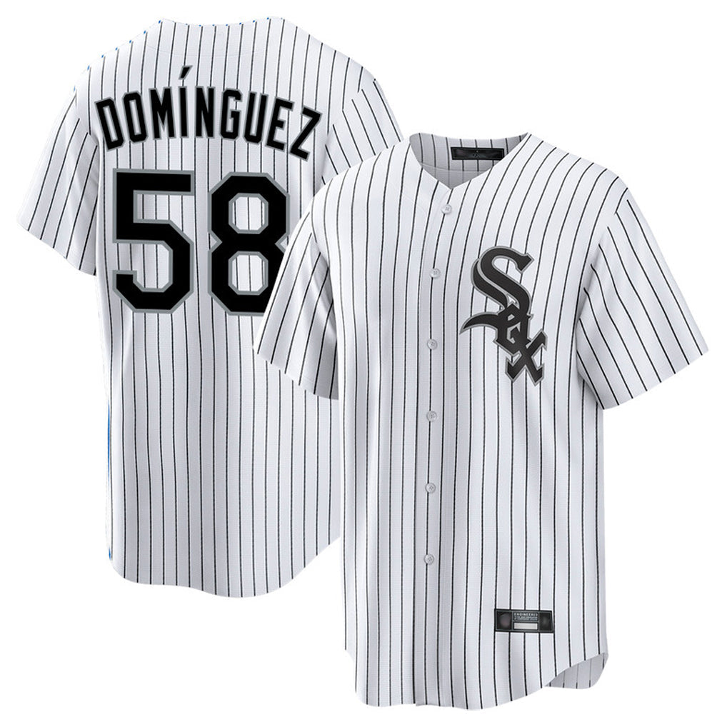 BIPIHUC C.White Sox #58 Seranthony Dom¡§anguez Player White Stripe Home Game Stitched Jerseys