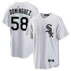 BIPIHUC C.White Sox #58 Seranthony Dom¡§anguez Player White Stripe Home Game Stitched Jerseys