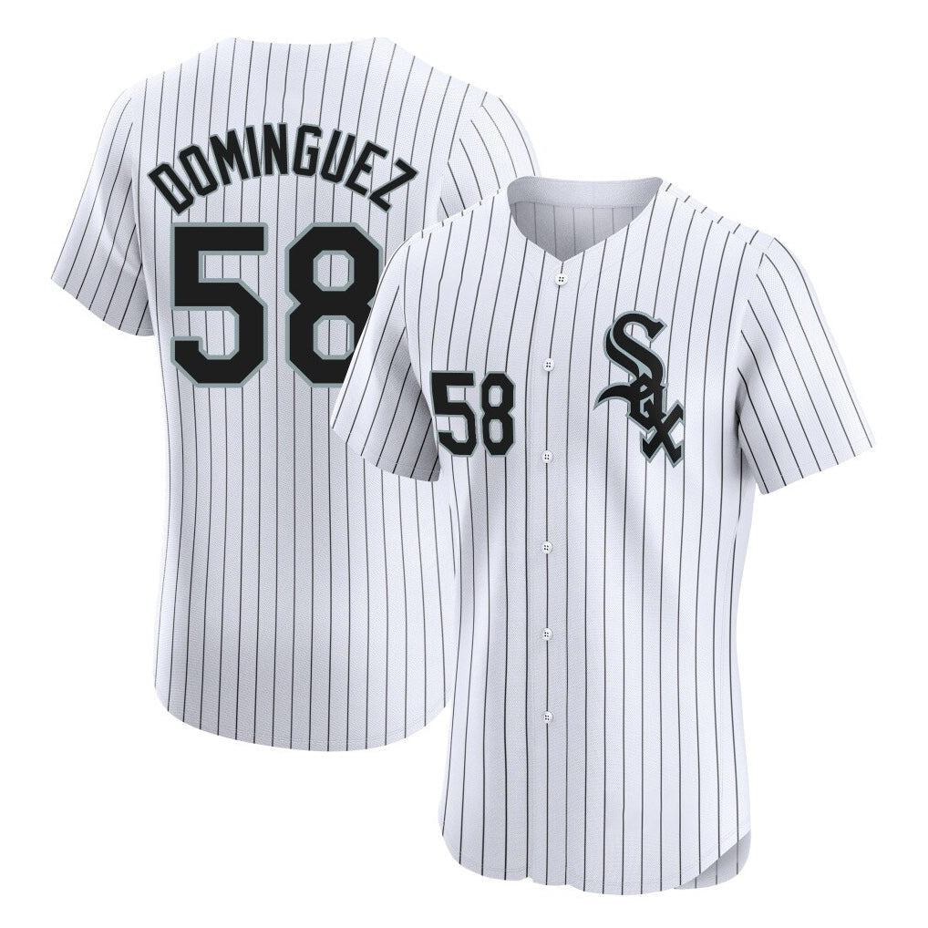 BIPIHUC C.White Sox #58 Seranthony Dom¡§anguez Player White Stripe Limited Elite Home Stitched Jerseys