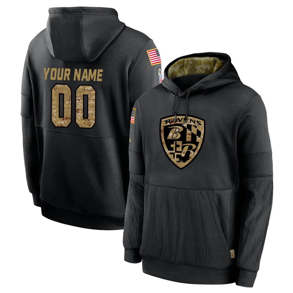BIPIHUC Custom B.Ravens Black Salute to Service Pullover Hoodie Any Name & Numbers Stitched Jerseys