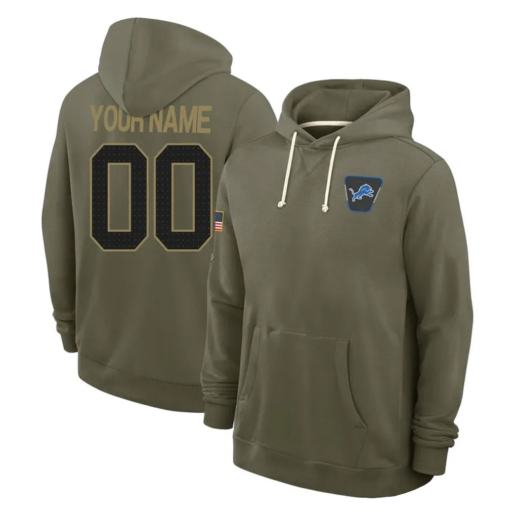 BIPIHUC Custom D.Lions Olive Salute to Service Pullover Hoodies Limited Any Name & Numbers Stitched Jerseys