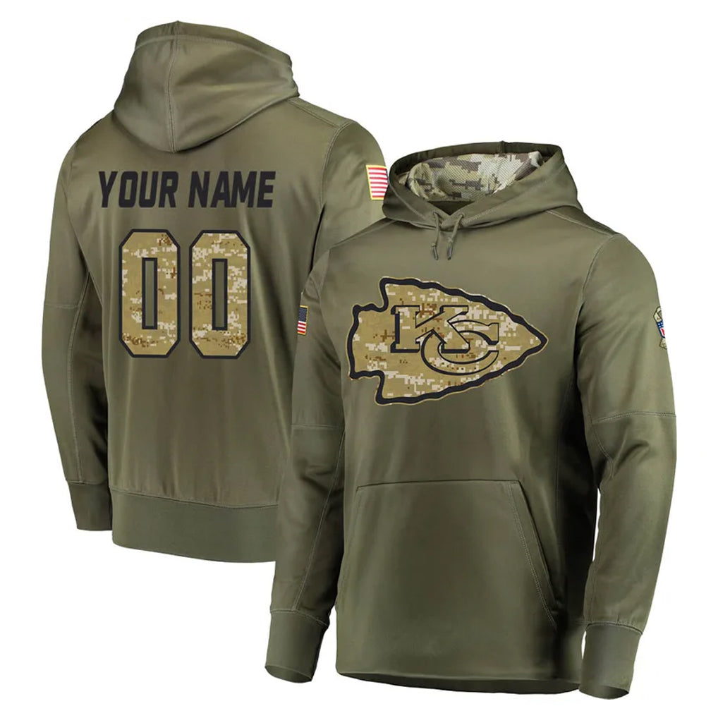 BIPIHUC Custom KC.Chiefs Olive Salute to Service Pullover Hoodies Home Game Any Name & Numbers Stitched Jerseys
