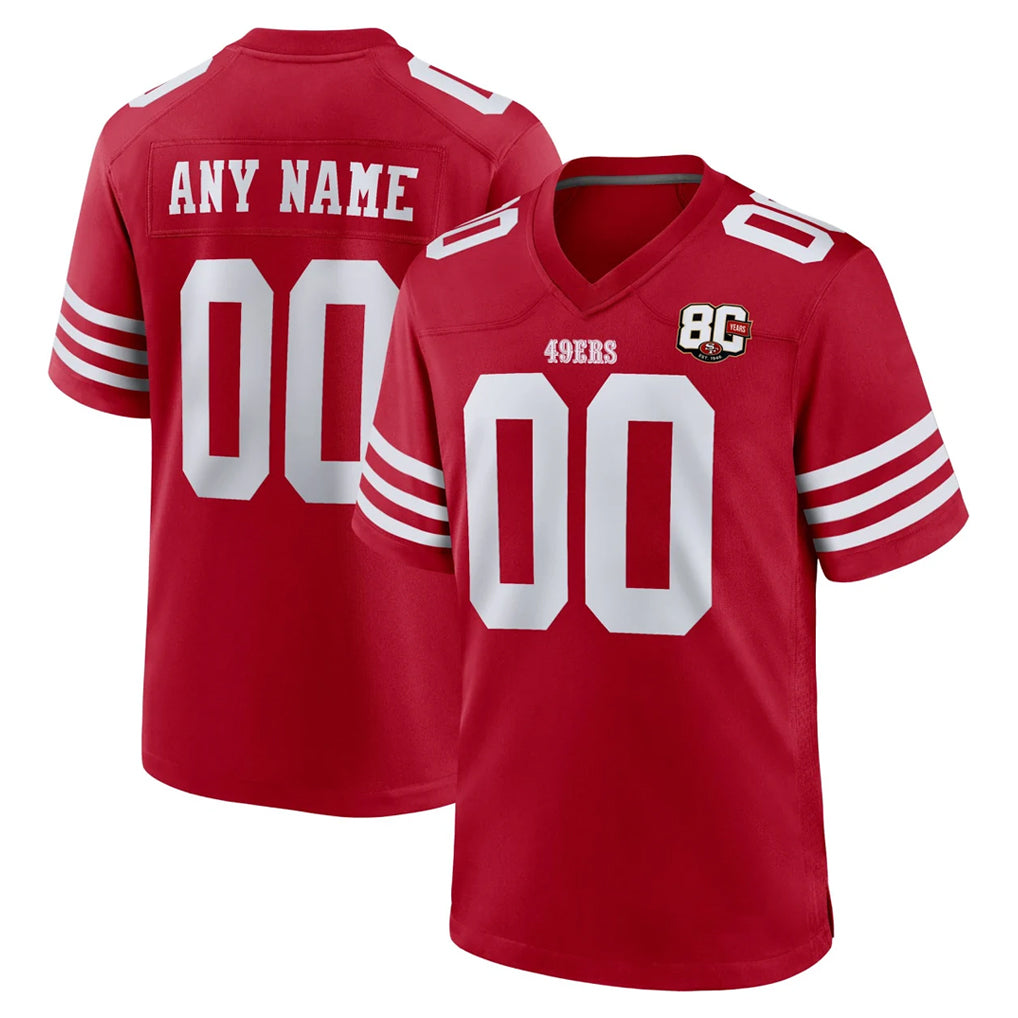 BIPIHUC Custom SF.49ers Red 80th Game Home Any Name & Numbers Stitched Jerseys