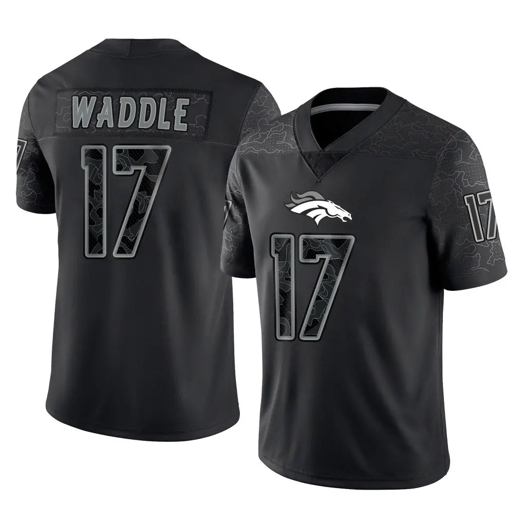 BIPIHUC D.Broncos #17 Jaylen Waddle Player Black Reflective Limited Stitched Jerseys