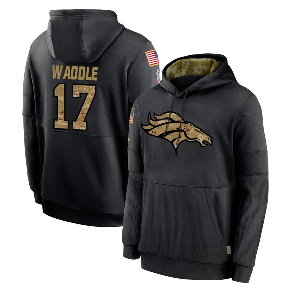BIPIHUC D.Broncos #17 Jaylen Waddle Player Black Salute to Service Pullover Hoodies Limited Stitched Jerseys