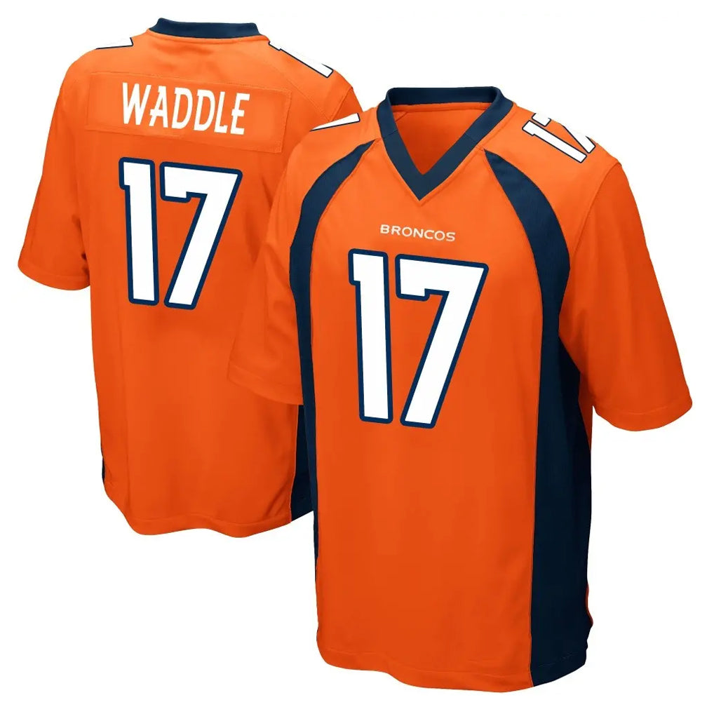 BIPIHUC D.Broncos #17 Jaylen Waddle Player Orange Color Home Game Stitched Jerseys