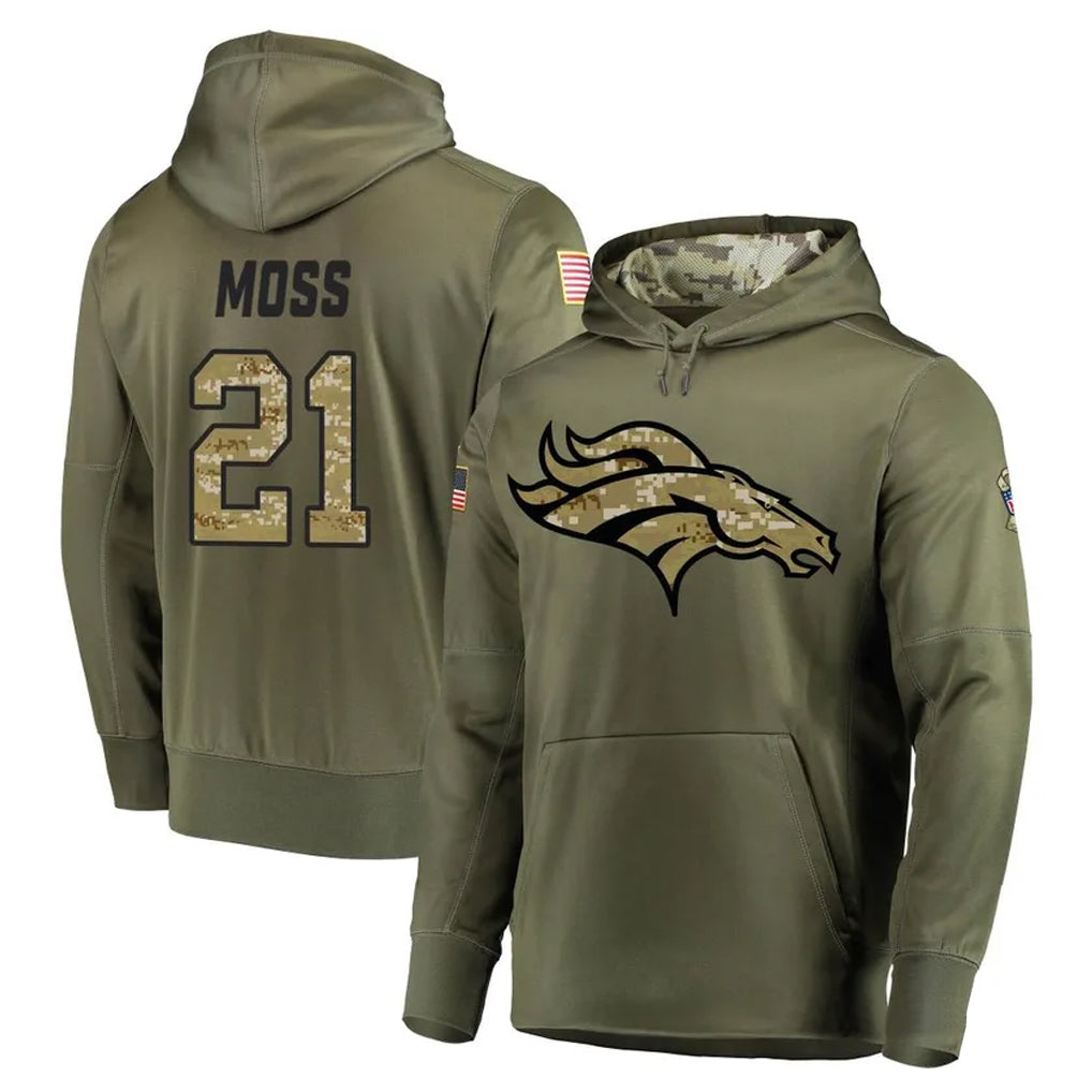 BIPIHUC D.Broncos #21 Riley Moss Player Olive Salute to Service Pullover Hoodies Home Game Stitched Jerseys
