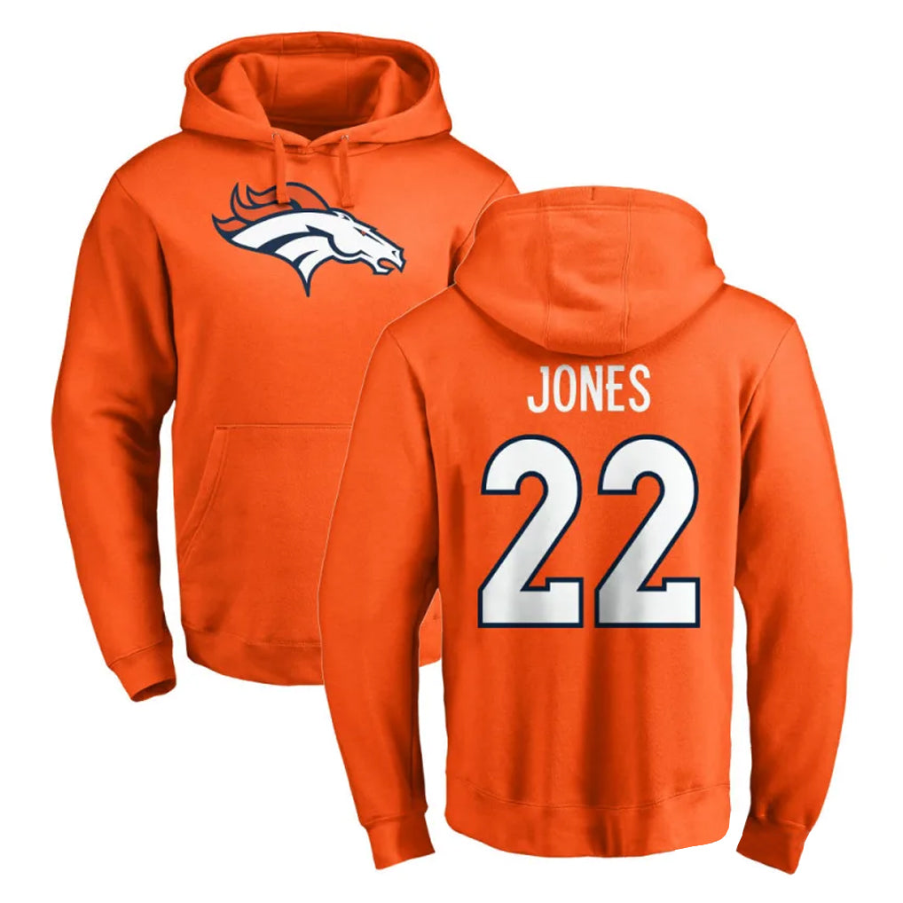 BIPIHUC D.Broncos #22 Brandon Jones Player Orange Pullover Hoodie Limited Stitched Jerseys
