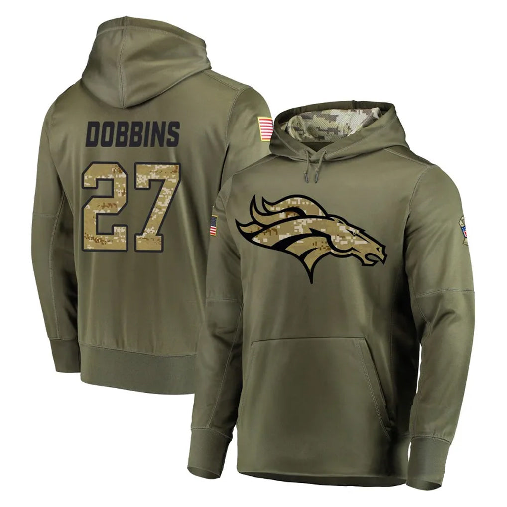 BIPIHUC D.Broncos #27 J.K. Dobbins Player Olive Salute to Service Pullover Hoodies Home Game Stitched Jerseys