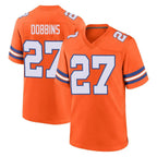 BIPIHUC D.Broncos #27 J.K. Dobbins Player Orange Alternate Collection Throwback Game Stitched Jerseys