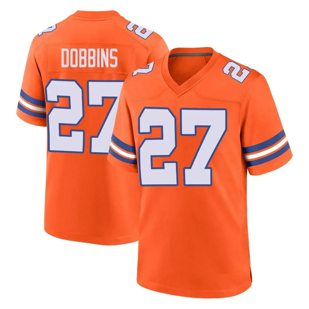 BIPIHUC D.Broncos #27 J.K. Dobbins Player Orange Alternate Collection Throwback Game Stitched Jerseys