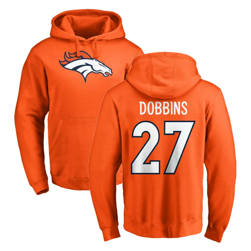 BIPIHUC D.Broncos #27 J.K. Dobbins Player Orange Pullover Hoodie Limited Stitched Jerseys