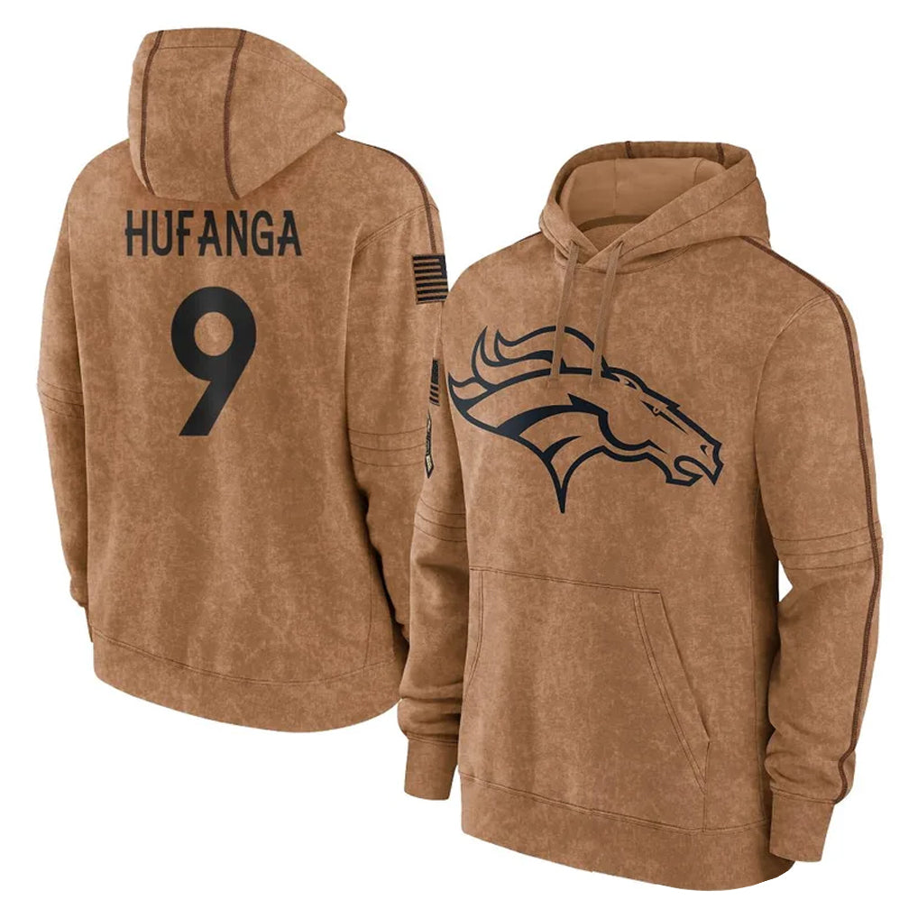 BIPIHUC D.Broncos #9 Talanoa Hufanga Player Brown Salute to Service Hoodies Limited Game Stitched Jerseys