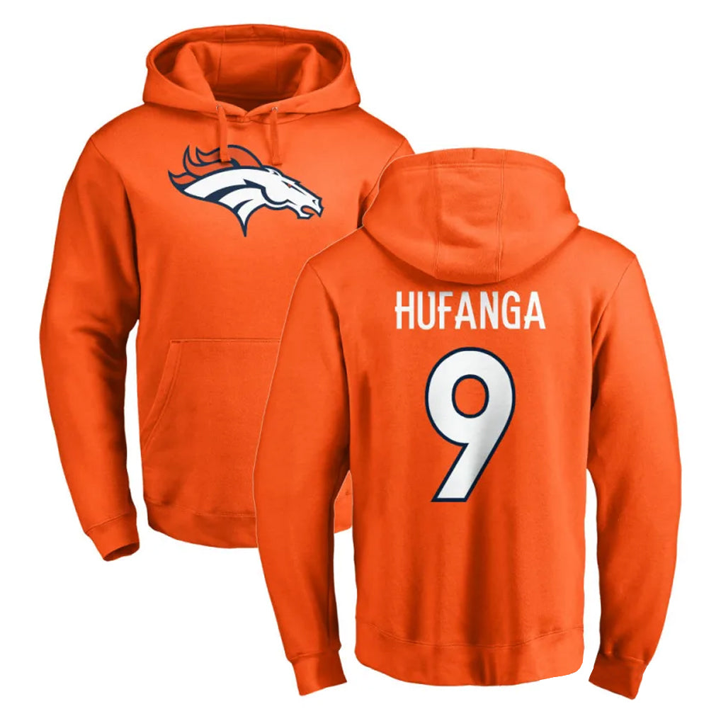BIPIHUC D.Broncos #9 Talanoa Hufanga Player Orange Pullover Hoodie Limited Stitched Jerseys