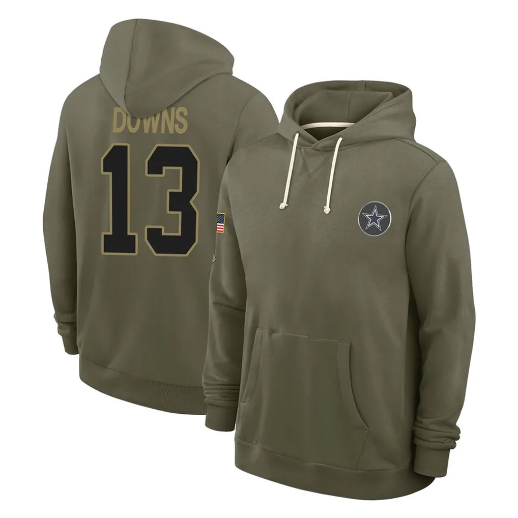 BIPIHUC D.Cowboys #13 Caleb Downs Player Olive Salute to Service Pullover Hoodies Limited Stitched Jerseys