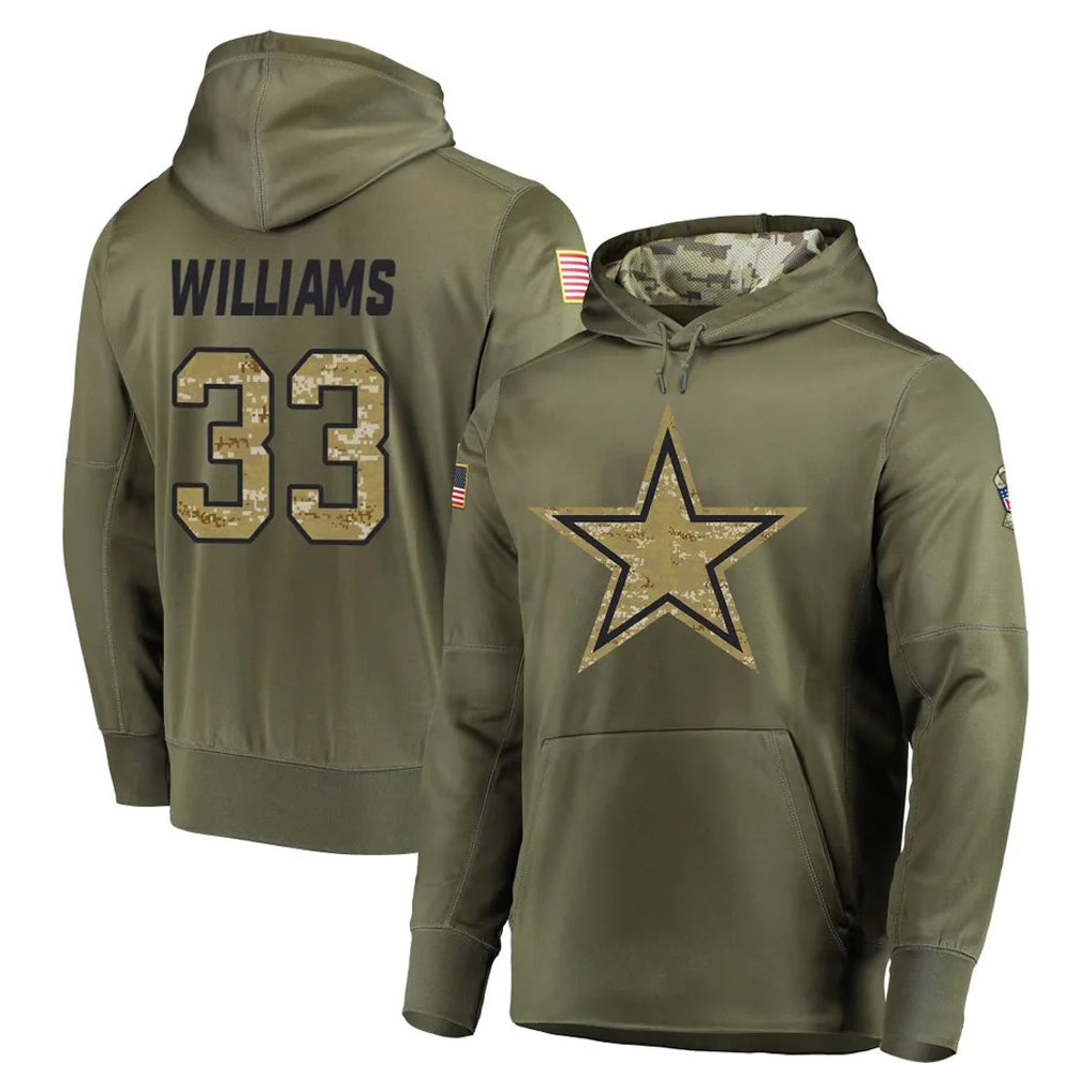 BIPIHUC D.Cowboys #33 Javonte Williams Player Olive Salute to Service Pullover Hoodies Home Game Stitched Jerseys