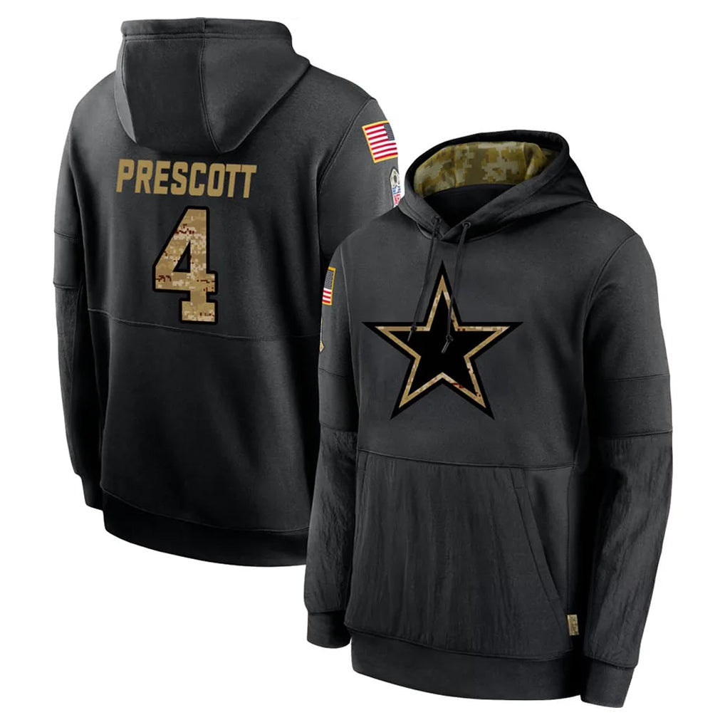 BIPIHUC D.Cowboys #4 Dak Prescott Player Black Salute to Service Pullover Hoodies Limited Stitched Jerseys