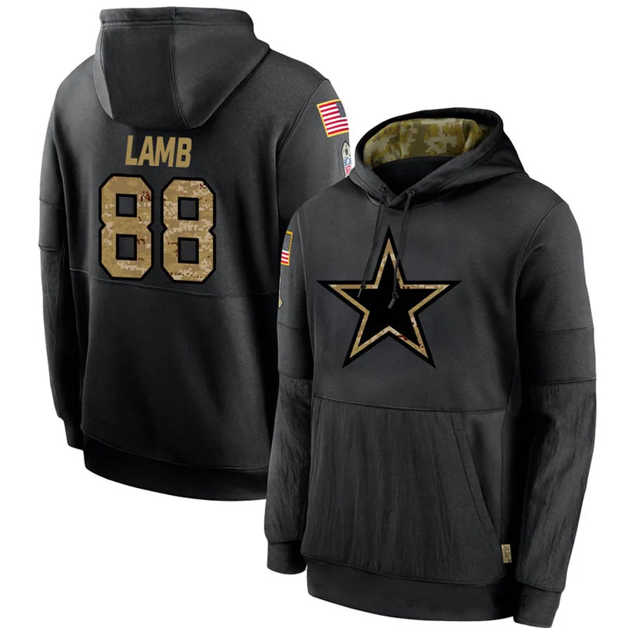 BIPIHUC D.Cowboys #88 CeeDee Lamb Player Black Salute to Service Pullover Hoodie Game Stitched Jerseys