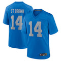 BIPIHUC D.Lions Alternate Game Stitched Jerseys Throwback - Blue - #14 Amon-Ra St. Brown Player