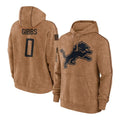BIPIHUC D.Lions #0 Jahmyr Gibbs Player Brown Salute to Service Hoodies Limited Game Stitched Jerseys