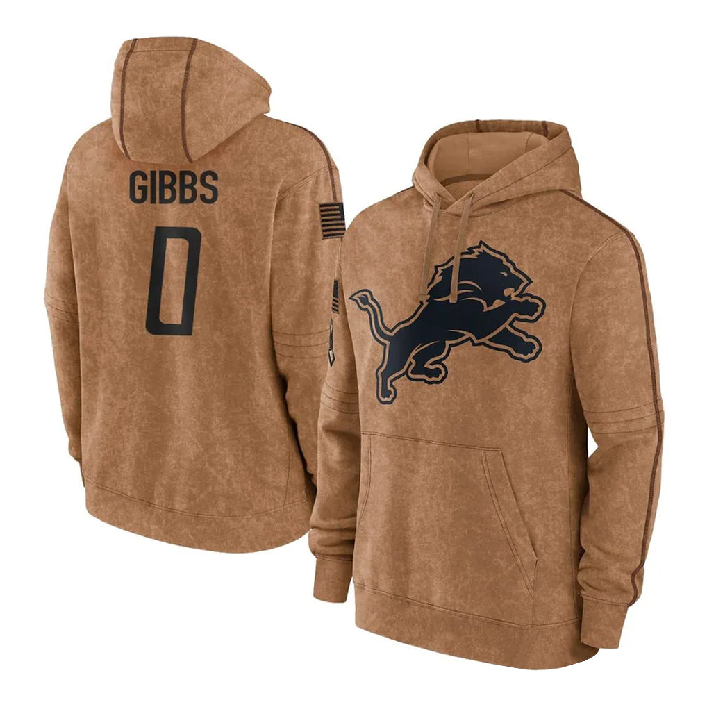 BIPIHUC D.Lions #0 Jahmyr Gibbs Player Brown Salute to Service Hoodies Limited Game Stitched Jerseys
