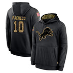 BIPIHUC D.Lions #10 Isiah Pacheco Player Black Salute to Service Hoodies Limited Game Stitched Jerseys