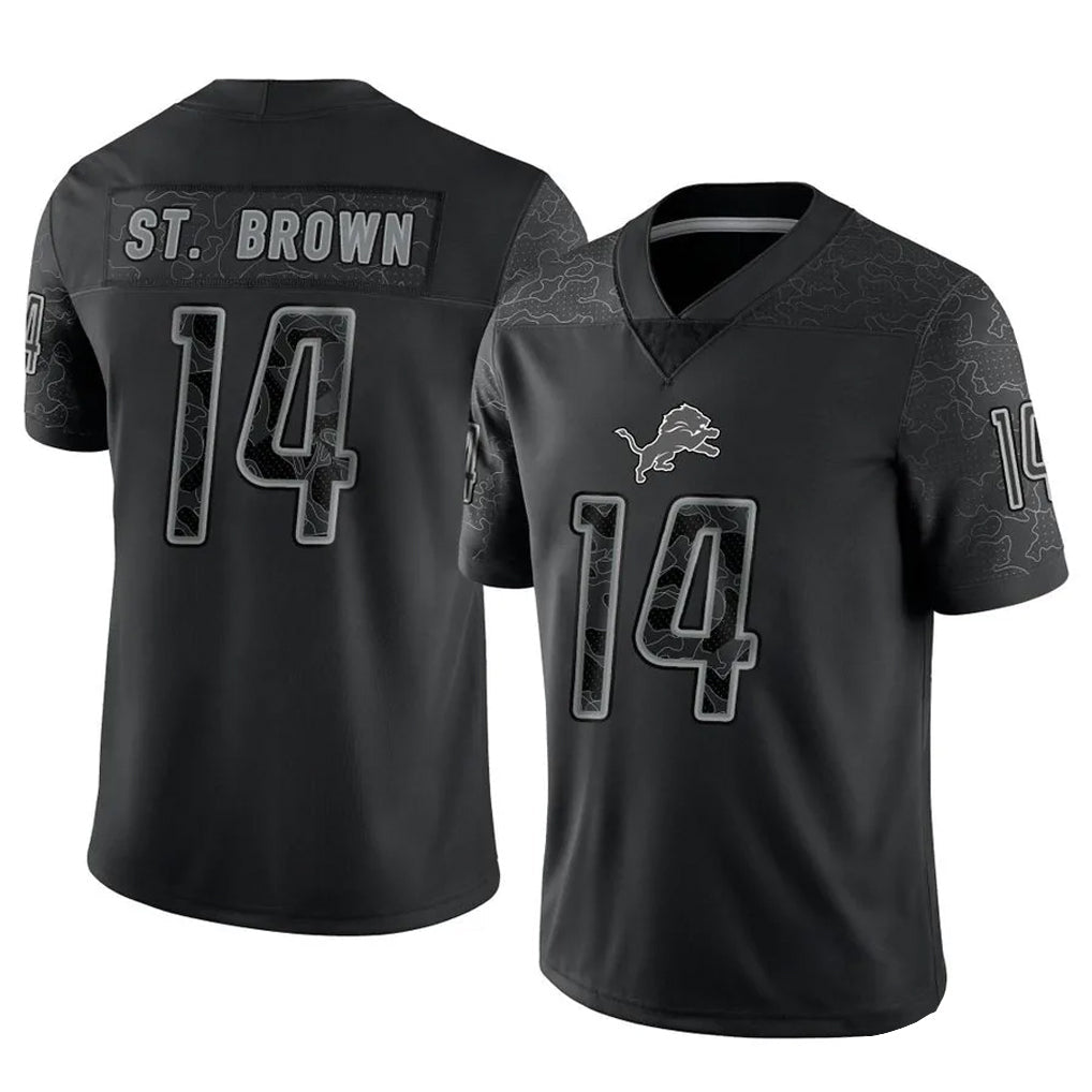 BIPIHUC D.Lions #14 Amon-Ra St. Brown Player Black REFLECTIVE Limited Stitched Jerseys