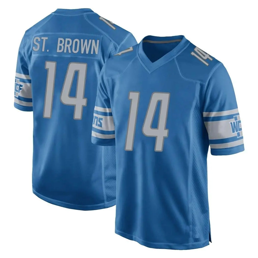 BIPIHUC D.Lions #14 Amon-Ra St. Brown Player Blue Home Game Stitched Jerseys
