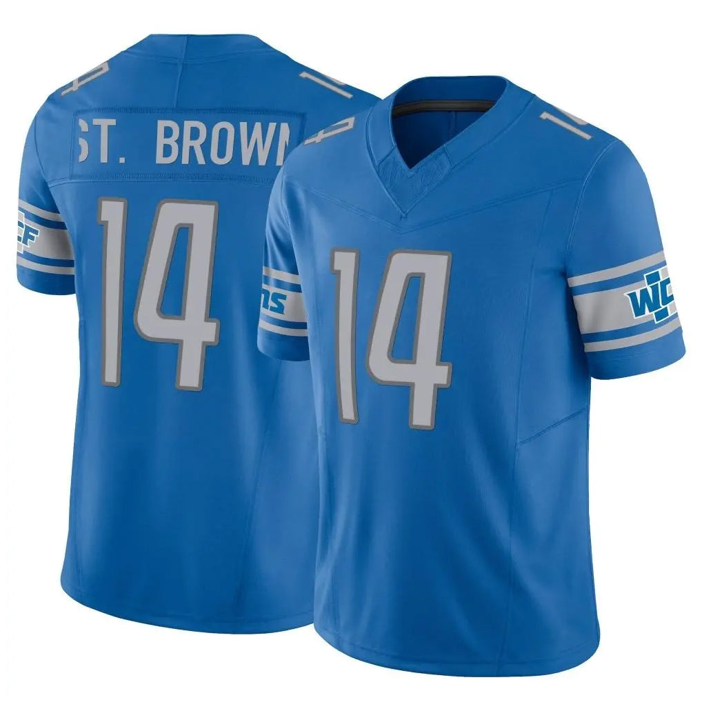 BIPIHUC D.Lions #14 Amon-Ra St. Brown Player Blue Vapor F.U.S.E. Limited Home Game Stitched Jerseys